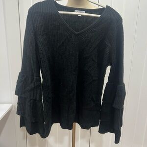 Black Ribbed Bell Sleeve Sweater